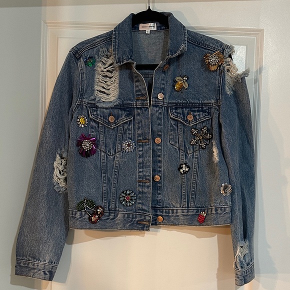 Embellished Denim Jacket with Colorful Accents